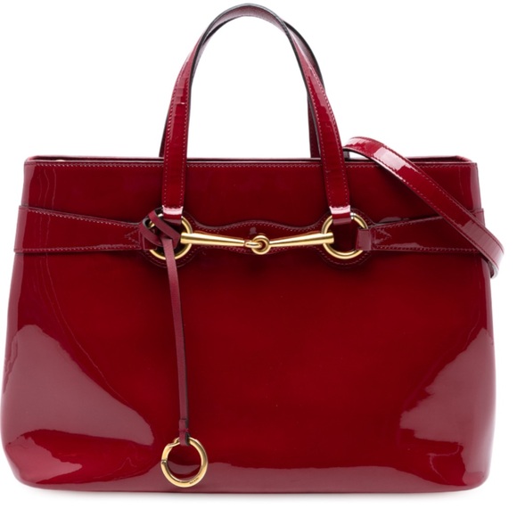 Gucci Handbags - Gucci Bright Bit Patent Leather Handbag - Authentic Red - Gucci Tote Bag